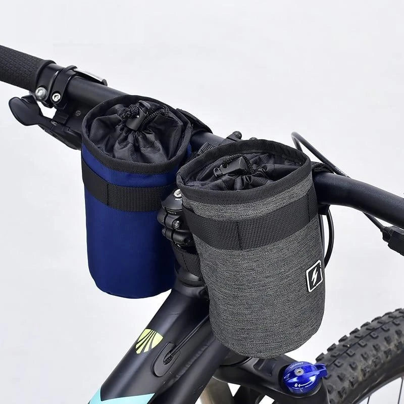 Grey Handlebar Water Bottle Bag with adjustable straps for secure cycling hydration