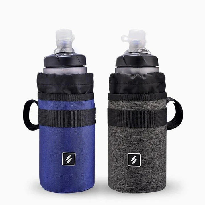 Grey Handlebar Water Bottle Bag with adjustable straps for secure cycling hydration