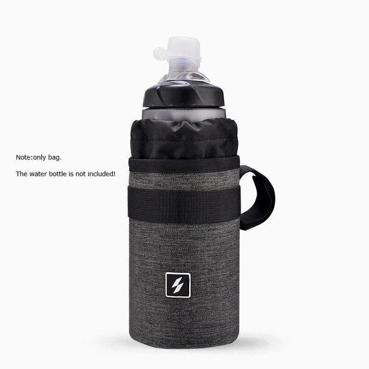 Grey Handlebar Water Bottle Bag with adjustable straps for secure cycling hydration