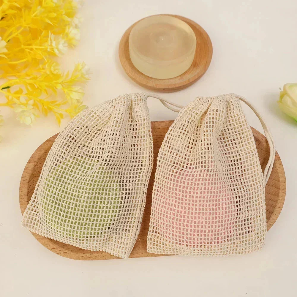 Natural sisal soap bag with exfoliating texture, designed to elevate your bathing routine with gentle exfoliation and improved soap lather.