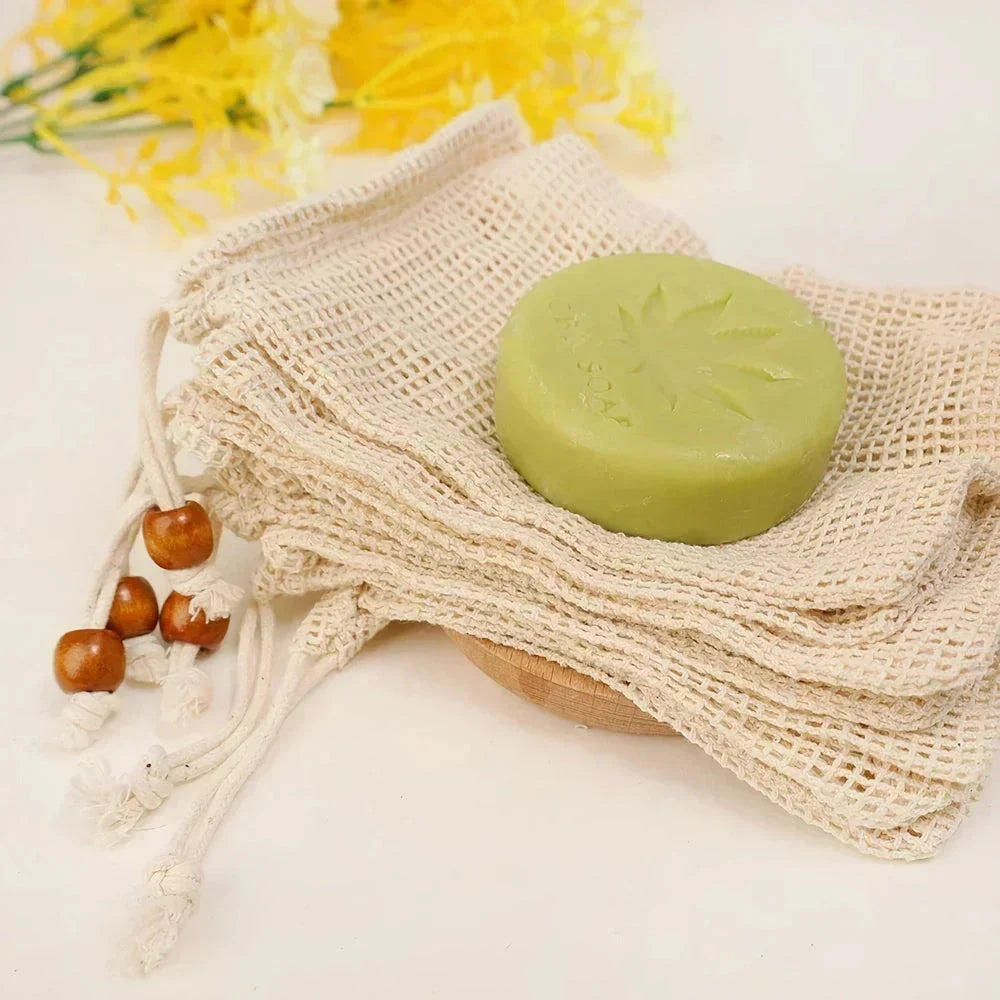 Natural sisal soap bag with exfoliating texture, designed to elevate your bathing routine with gentle exfoliation and improved soap lather.