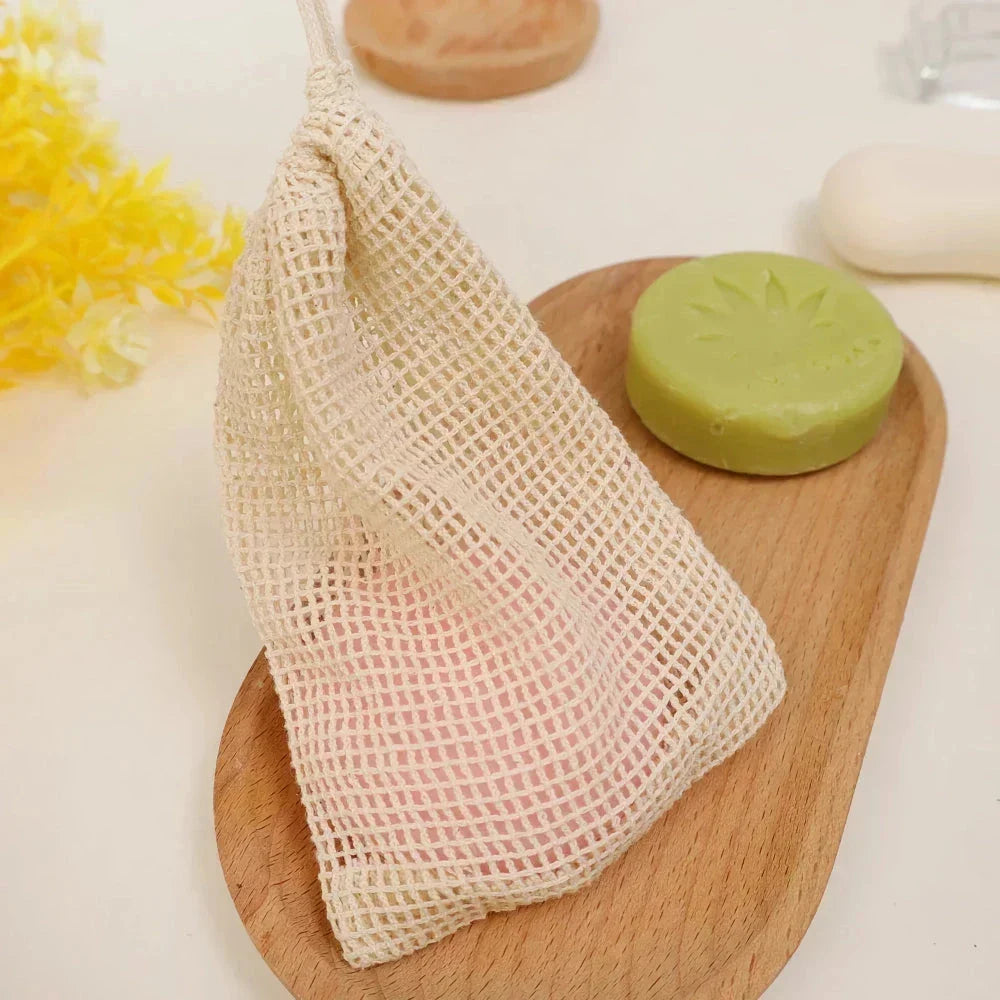 Natural sisal soap bag with exfoliating texture, designed to elevate your bathing routine with gentle exfoliation and improved soap lather.