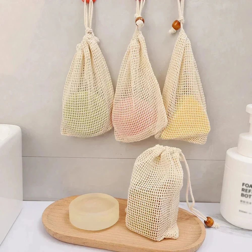 Natural sisal soap bag with exfoliating texture, designed to elevate your bathing routine with gentle exfoliation and improved soap lather.