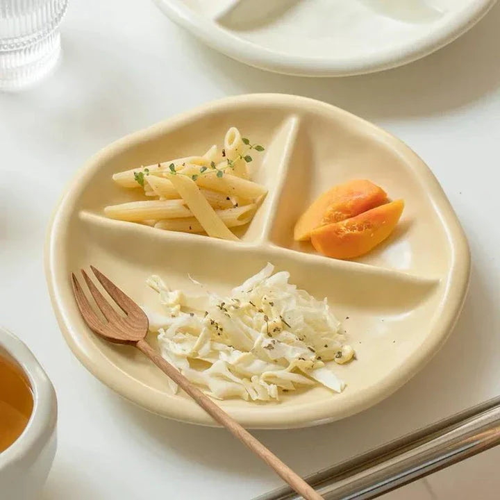 3-Compartment Ceramic Portion Control Plate for Healthy Eating in Grey Colour