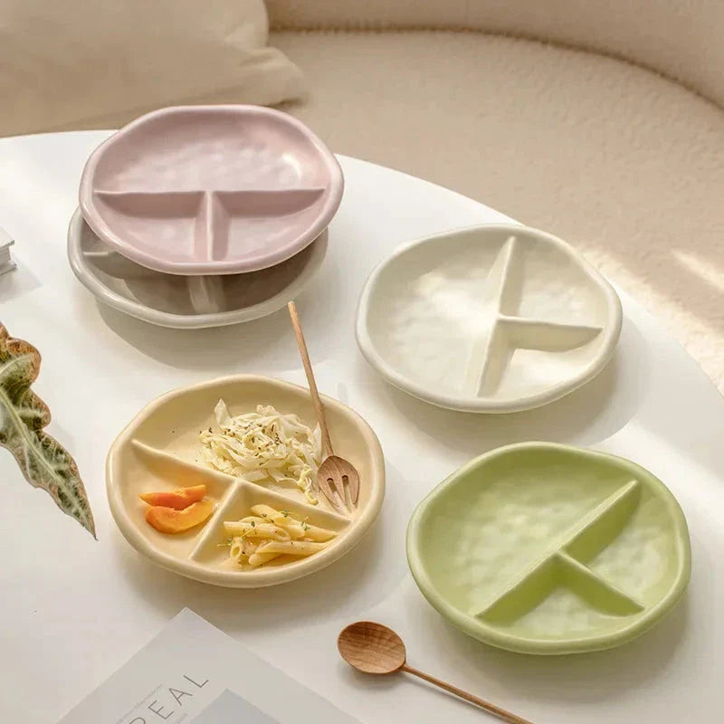 3-Compartment Ceramic Portion Control Plate for Healthy Eating in Grey Colour