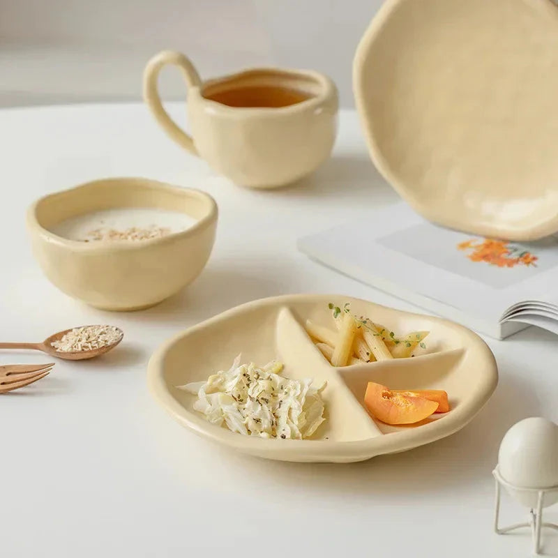 3-Compartment Ceramic Portion Control Plate for Healthy Eating in Grey Colour