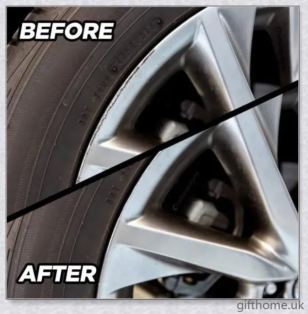 A car wheel repair kit containing adhesive, paint, sandpaper, and other tools to fix damage on alloy or steel rims.