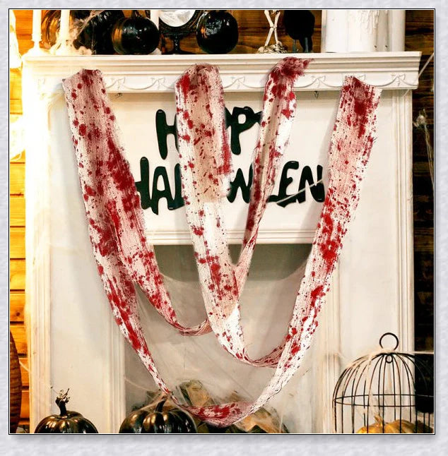 Realistic-looking Hallowick 3M Bloody Cloth Strips for creating spooky Halloween decor and ambiance