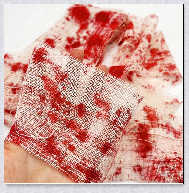 Realistic-looking Hallowick 3M Bloody Cloth Strips for creating spooky Halloween decor and ambiance