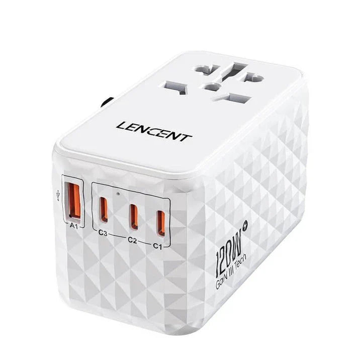 120W Universal GaN Fast Charger with Multi-Region Travel Adapter - Compact, Portable, and Powerful Charging Solution for Globetrotters