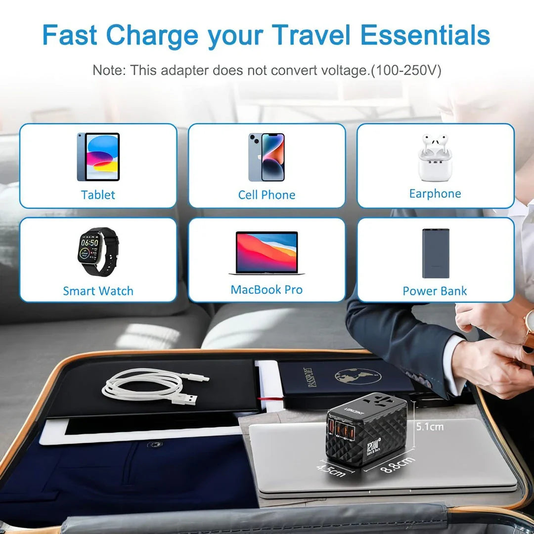 120W Universal GaN Fast Charger with Multi-Region Travel Adapter - Compact, Portable, and Powerful Charging Solution for Globetrotters