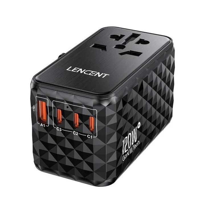 120W Universal GaN Fast Charger with Multi-Region Travel Adapter - Compact, Portable, and Powerful Charging Solution for Globetrotters