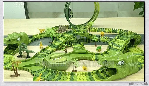 Dinosaur Railway Track with electric toy cars, flexible and customisable for endless prehistoric-themed play