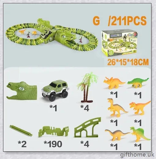 Dinosaur Railway Track with electric toy cars, flexible and customisable for endless prehistoric-themed play