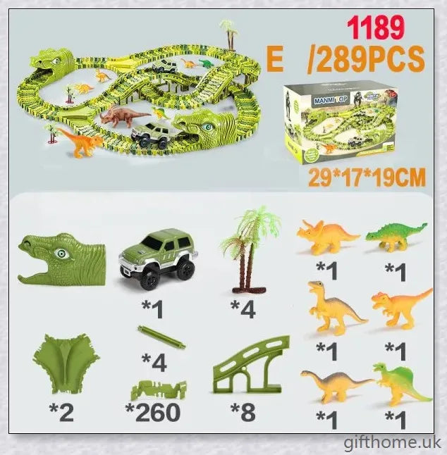 Dinosaur Railway Track with electric toy cars, flexible and customisable for endless prehistoric-themed play