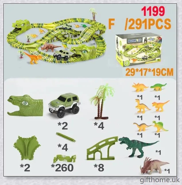 Dinosaur Railway Track with electric toy cars, flexible and customisable for endless prehistoric-themed play