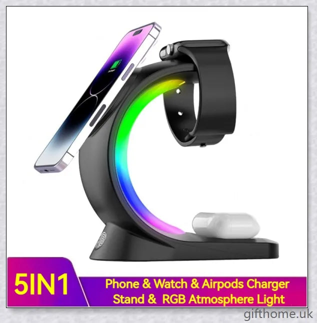 4-in-1 Magnetic Wireless Charger with fast charging, RGB lighting, and foreign object detection for smart devices