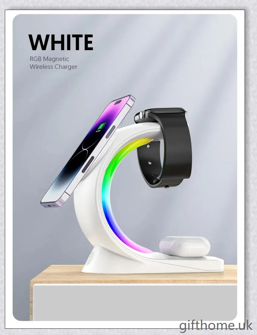 4-in-1 Magnetic Wireless Charger with fast charging, RGB lighting, and foreign object detection for smart devices