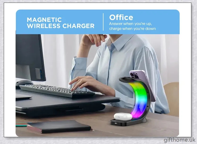 4-in-1 Magnetic Wireless Charger with fast charging, RGB lighting, and foreign object detection for smart devices