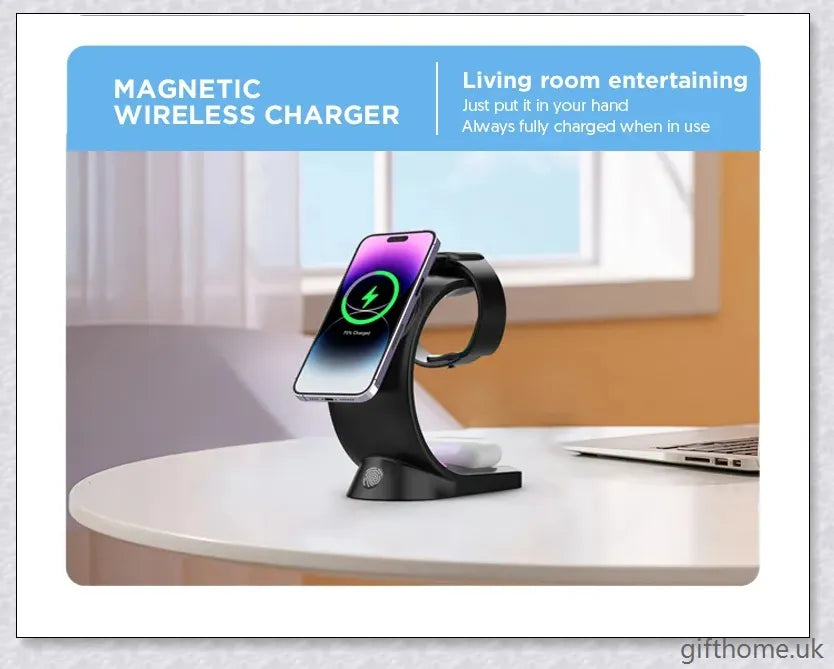 4-in-1 Magnetic Wireless Charger with fast charging, RGB lighting, and foreign object detection for smart devices