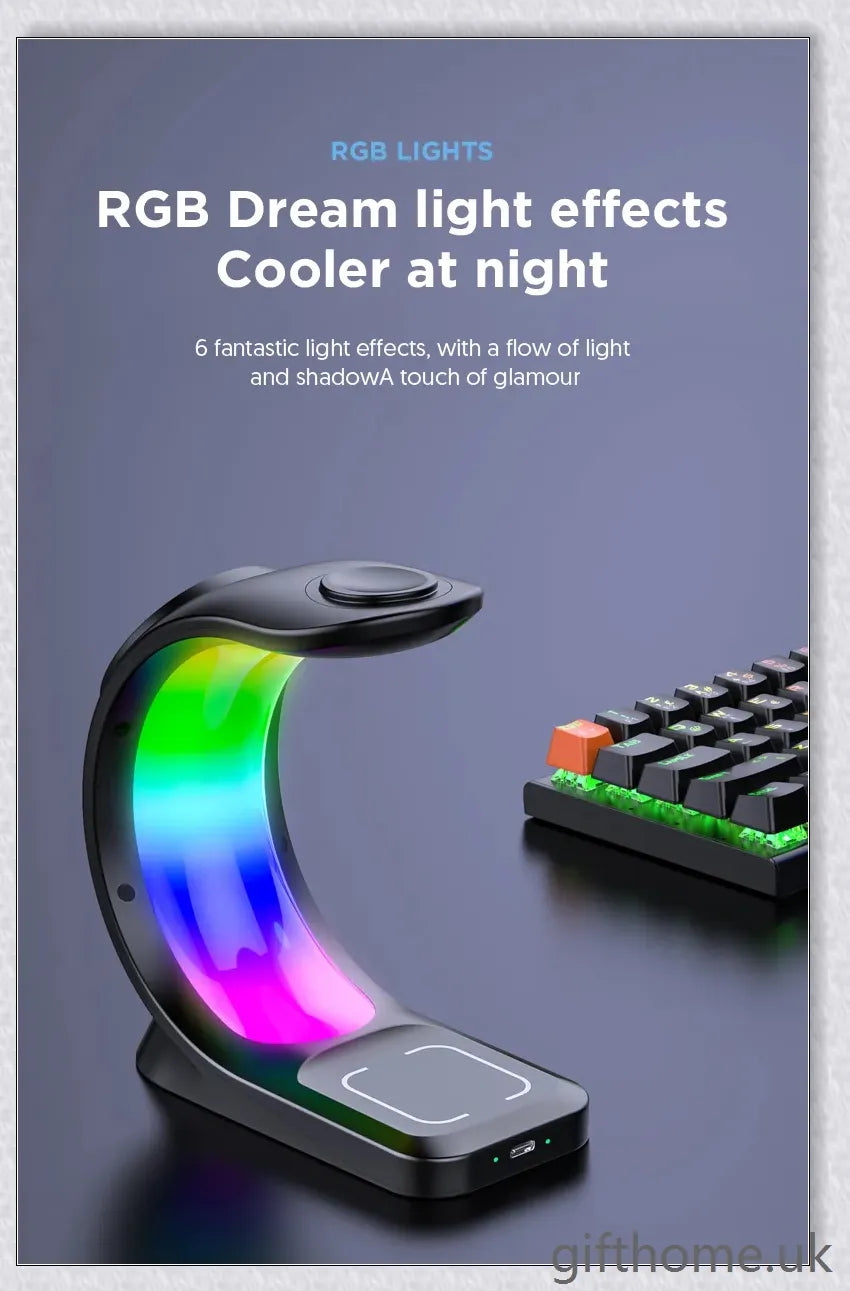 4-in-1 Magnetic Wireless Charger with fast charging, RGB lighting, and foreign object detection for smart devices
