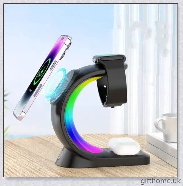 4-in-1 Magnetic Wireless Charger with fast charging, RGB lighting, and foreign object detection for smart devices