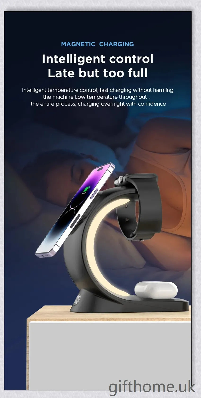 4-in-1 Magnetic Wireless Charger with fast charging, RGB lighting, and foreign object detection for smart devices