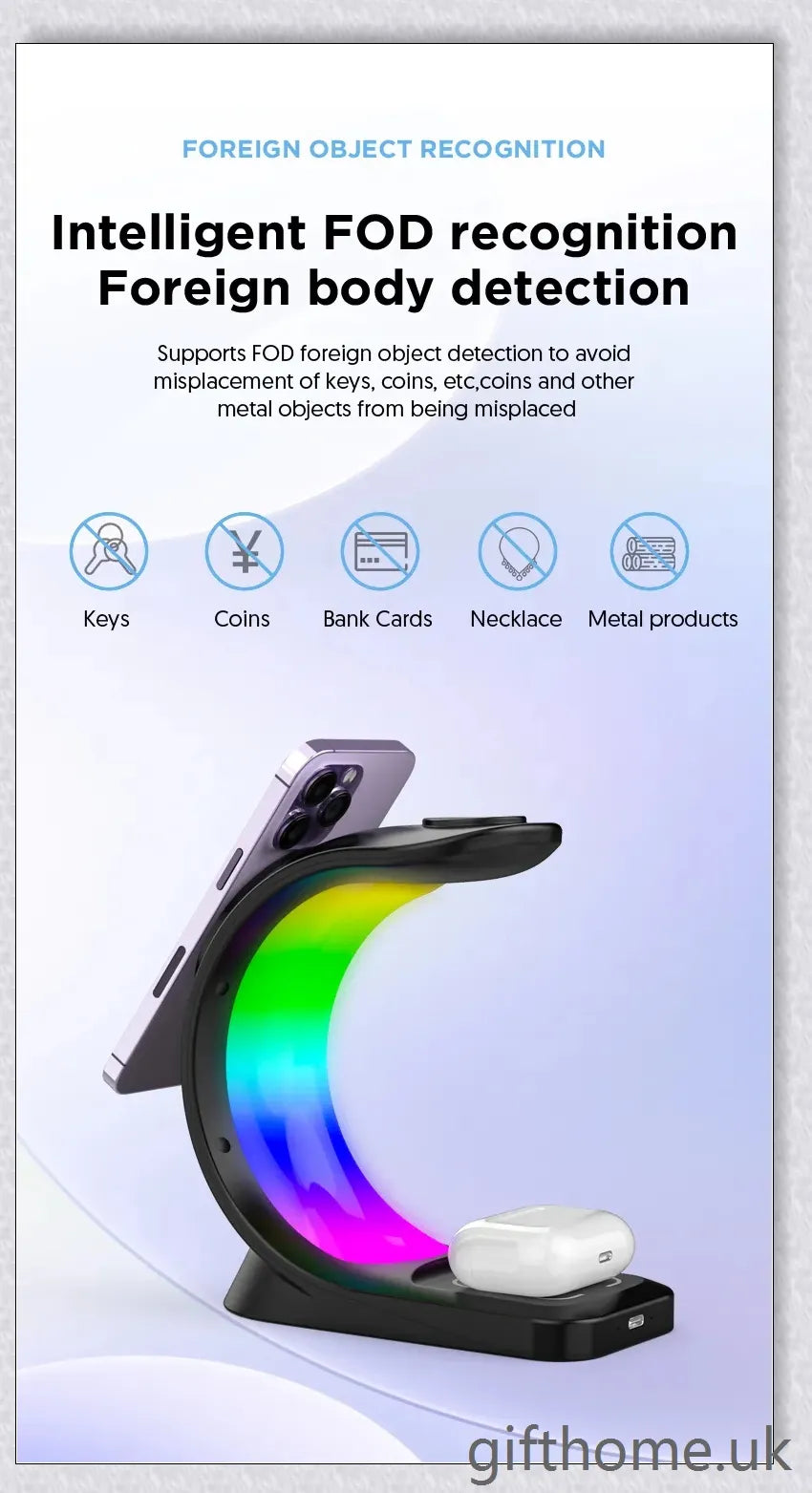 4-in-1 Magnetic Wireless Charger with fast charging, RGB lighting, and foreign object detection for smart devices