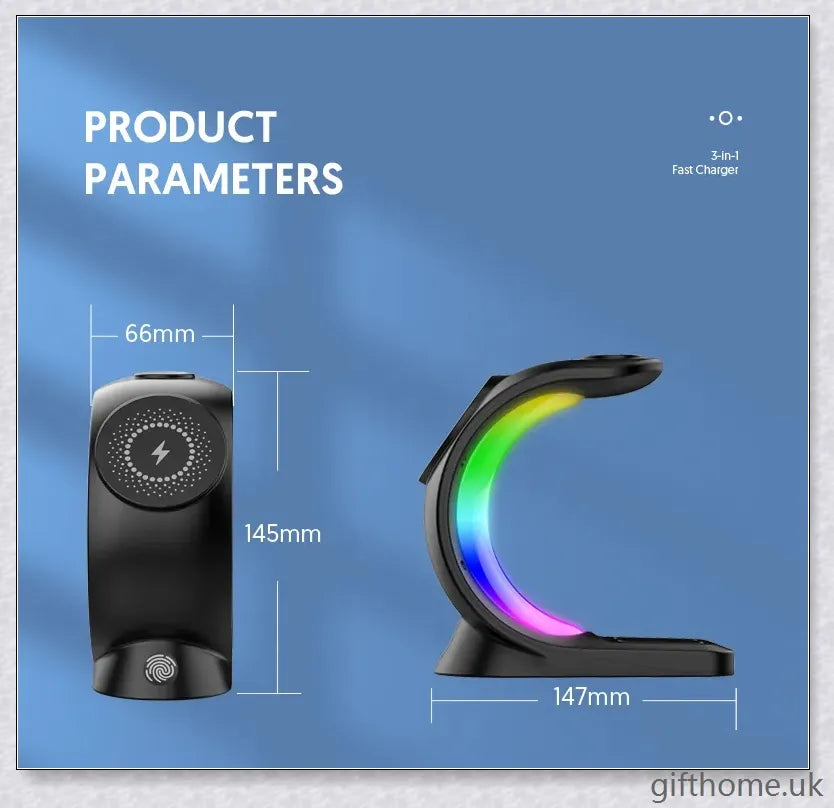 4-in-1 Magnetic Wireless Charger with fast charging, RGB lighting, and foreign object detection for smart devices