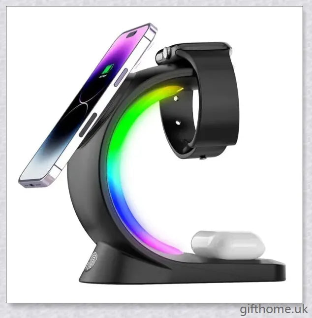 4-in-1 Magnetic Wireless Charger with fast charging, RGB lighting, and foreign object detection for smart devices