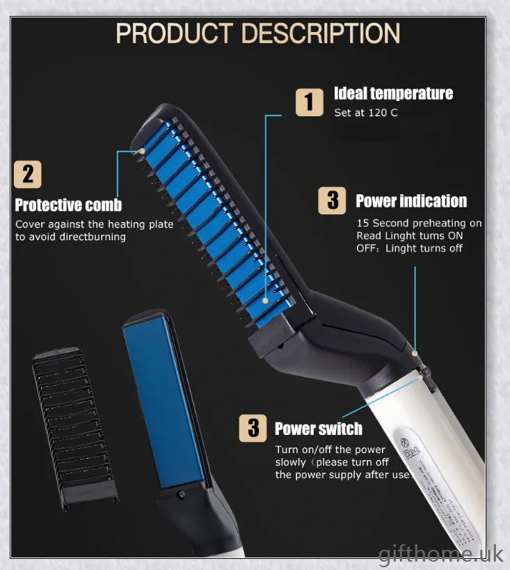 InsBeard Beard Straightener Comb with heated bristles for straightening and styling facial hair
