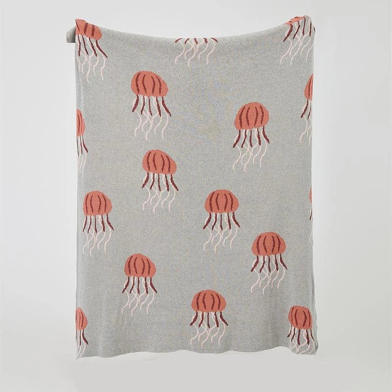 Cosy and stylish Kawaii jellyfish pattern cotton knitted blanket for home and outdoor use