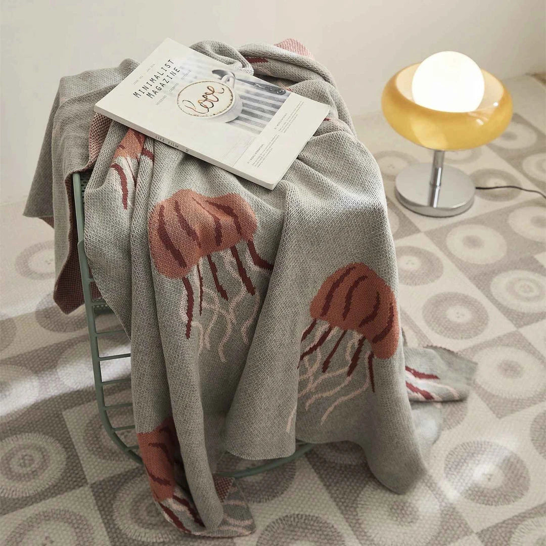 Cosy and stylish Kawaii jellyfish pattern cotton knitted blanket for home and outdoor use
