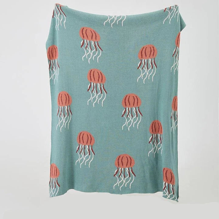 Cosy and stylish Kawaii jellyfish pattern cotton knitted blanket for home and outdoor use