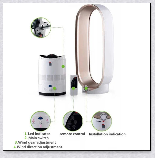 Oscillating Bladeless Tower Fan with Remote Control - Powerful, Quiet Cooling for Your British Home