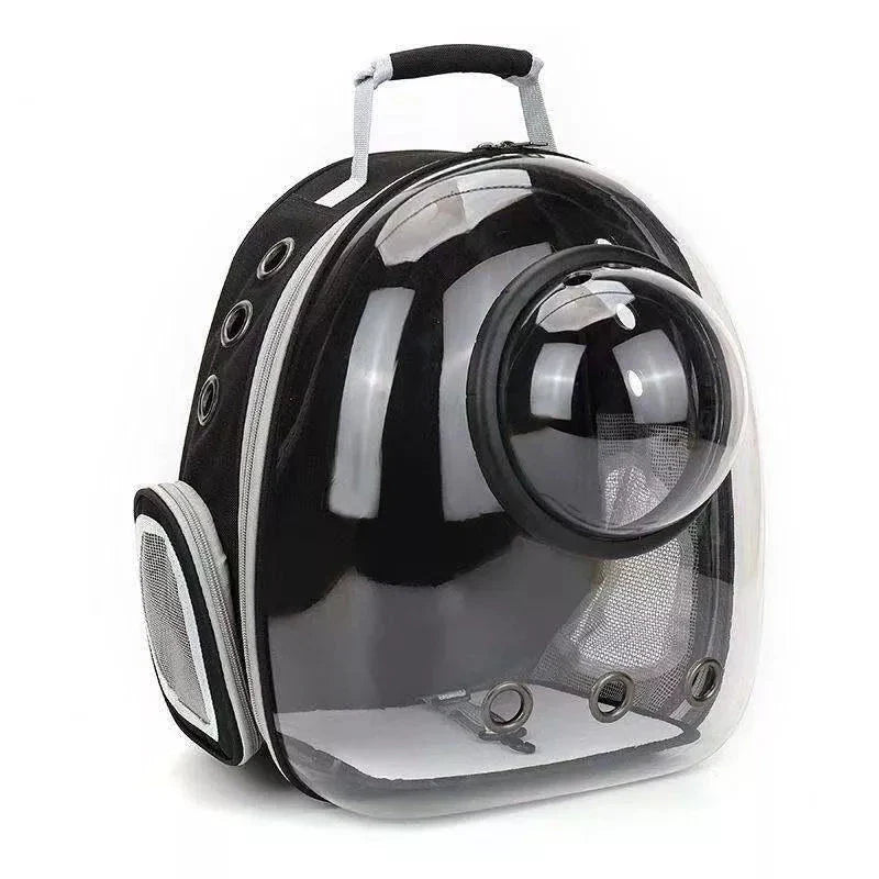 Luxury Cat Space Capsule Backpack in yellow, a transparent pet carrier for stylish outings and travel
