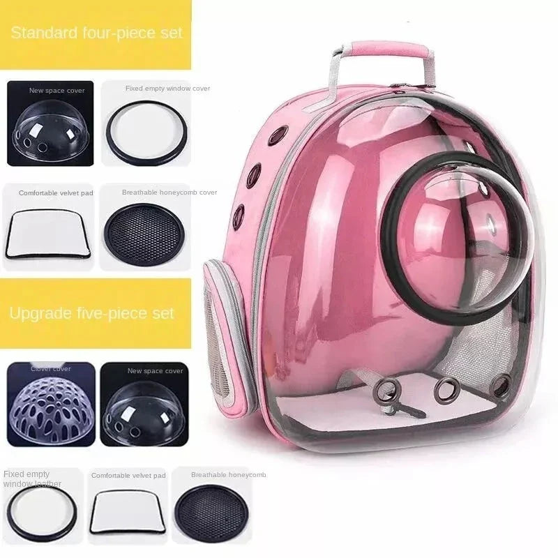 Luxury Cat Space Capsule Backpack in yellow, a transparent pet carrier for stylish outings and travel