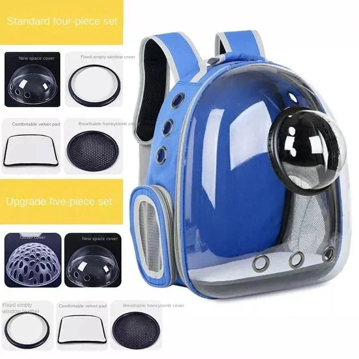Luxury Cat Space Capsule Backpack in yellow, a transparent pet carrier for stylish outings and travel