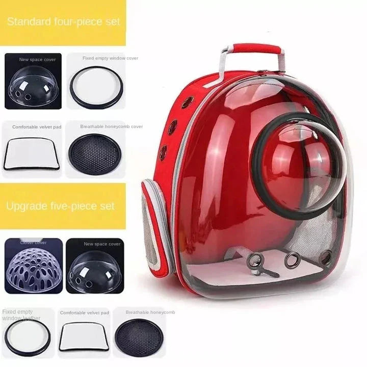 Luxury Cat Space Capsule Backpack in yellow, a transparent pet carrier for stylish outings and travel