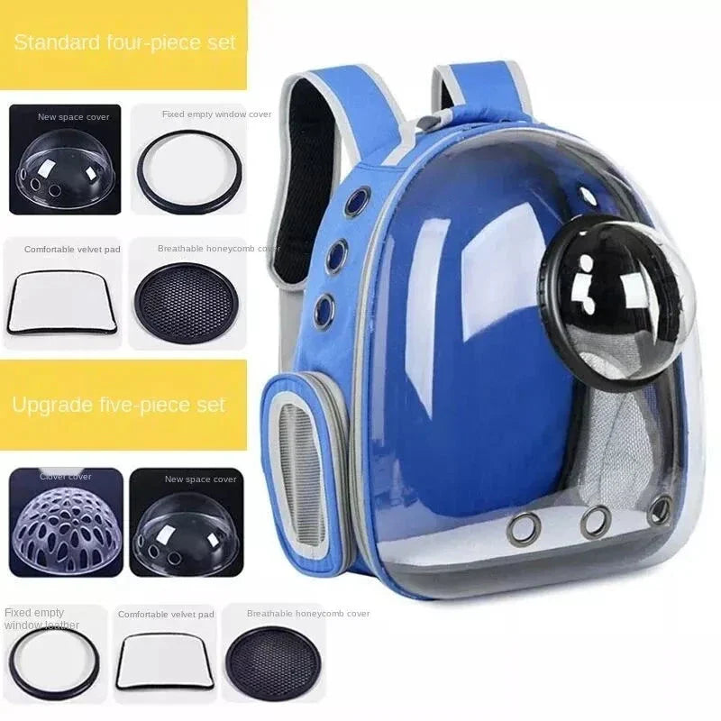 Luxury Cat Space Capsule Backpack in yellow, a transparent pet carrier for stylish outings and travel