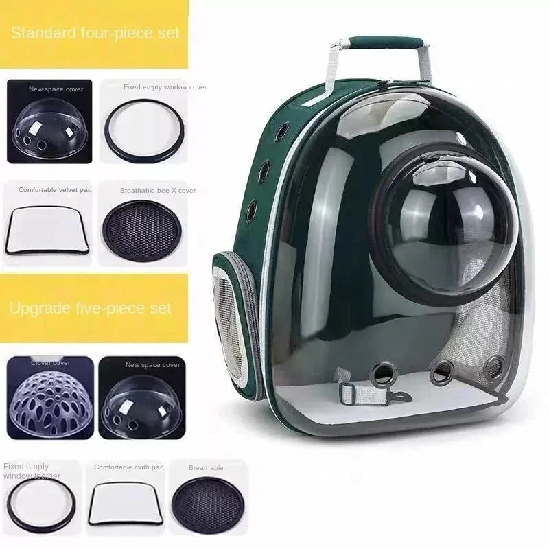 Luxury Cat Space Capsule Backpack in yellow, a transparent pet carrier for stylish outings and travel