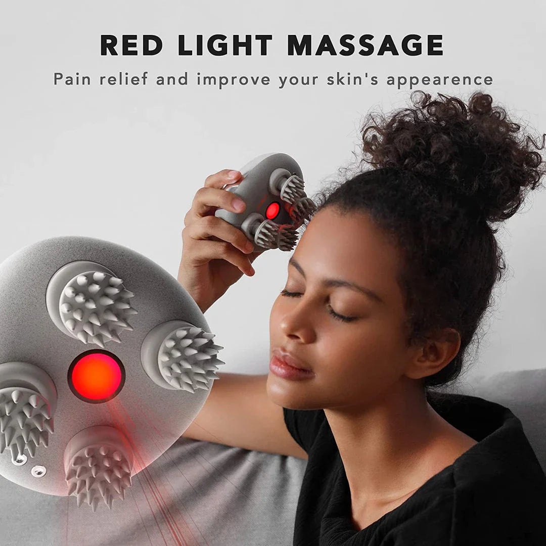 Portable waterproof scalp and body massager with infrared technology for relaxation and improved hair and muscle health