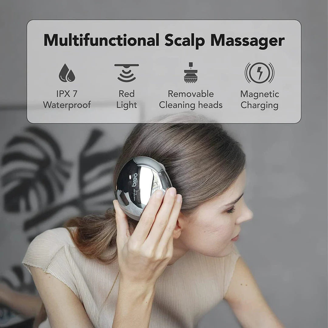 Portable waterproof scalp and body massager with infrared technology for relaxation and improved hair and muscle health