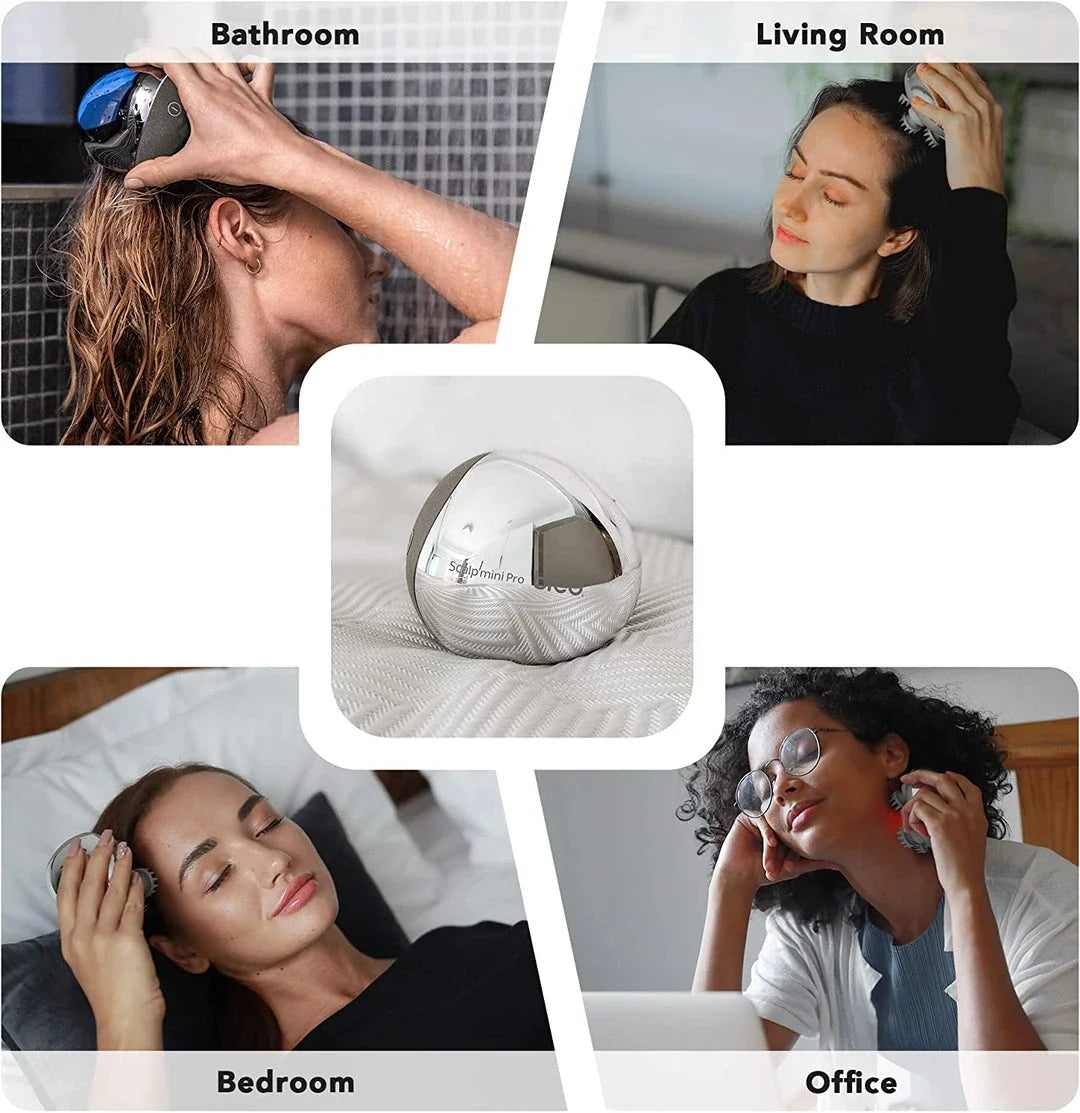 Portable waterproof scalp and body massager with infrared technology for relaxation and improved hair and muscle health