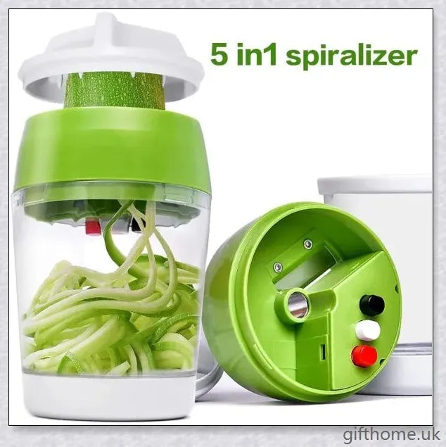 Adjustable spiral cutter with container for creating beautiful vegetable noodles and garnishes