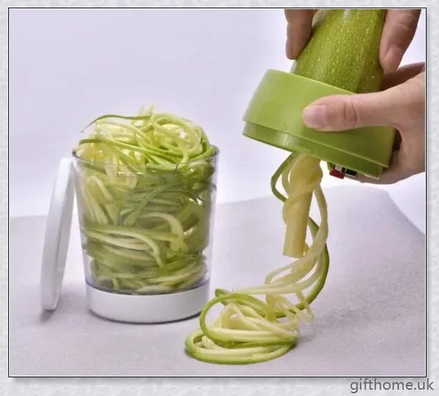 Adjustable spiral cutter with container for creating beautiful vegetable noodles and garnishes