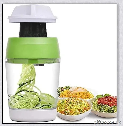 Adjustable spiral cutter with container for creating beautiful vegetable noodles and garnishes