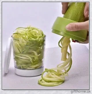 Adjustable spiral cutter with container for creating beautiful vegetable noodles and garnishes