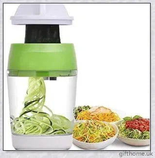 Adjustable spiral cutter with container for creating beautiful vegetable noodles and garnishes