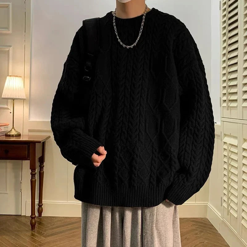 A cosy and stylish cable-knit sweater for men, featuring a relaxed fit and premium Japanese design